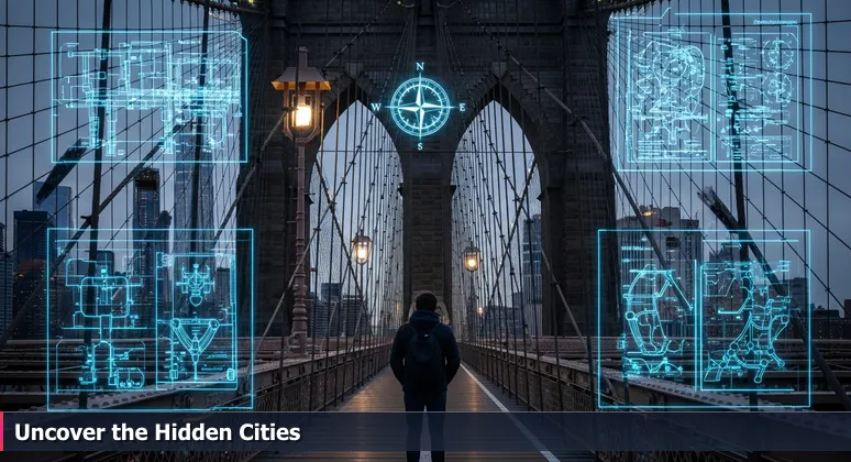 Urban explorer on Brooklyn Bridge examining steel cables, symbolizing the hidden infrastructure of NYC cybersecurity jobs