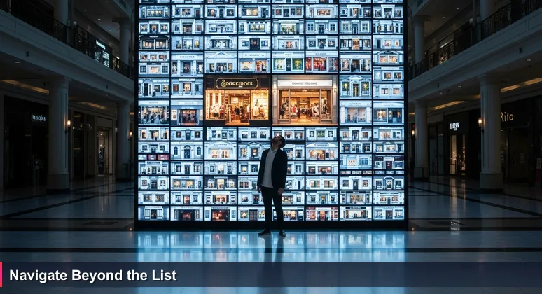 A person in a shopping mall looking at a glowing directory board, symbolizing the search for top tech careers in Nepal's 2026 market.