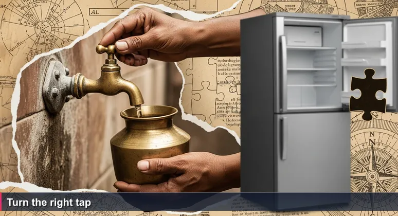 Close-up of hands turning a dry brass water tap in Kathmandu, symbolizing the search for cybersecurity jobs in Nepal's hidden markets.