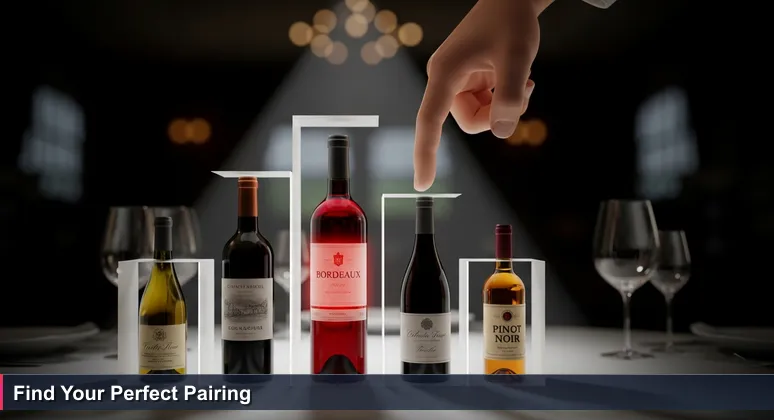 A hand hesitates over a wine list ranking tech companies like LGT and Hilti by salary, symbolizing career choices in Liechtenstein's tech market.