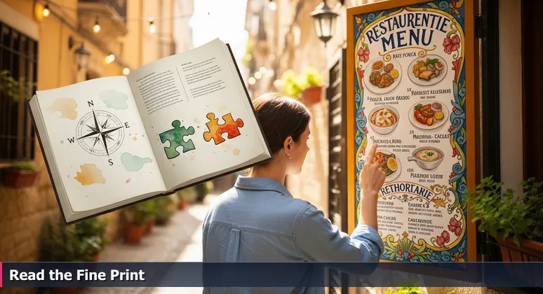 A person pointing at a restaurant menu with fine print, symbolizing the hesitation in evaluating tech career affordability in Columbia, MO.