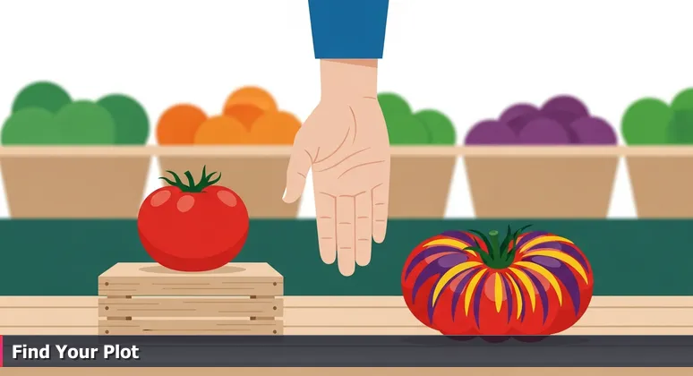 A hand choosing between two tomatoes at a Columbia farmers market, symbolizing the selection of tech coworking spaces.