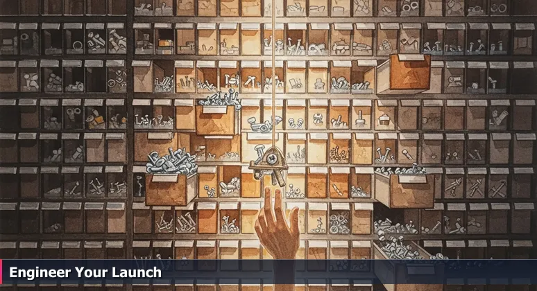 A hand hovering over a wall of labeled screw drawers, symbolizing the careful selection needed for tech career paths in Palm Bay, FL.