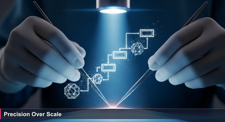 A close-up image of a surgeon's hands using precise tools in a surgical suite, symbolizing Gibraltar's focused tech career environment.