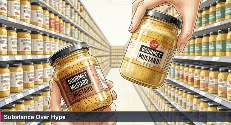 Hands holding mustard jars on a supermarket shelf, symbolizing the choice of tech startups for junior developers in Gibraltar.