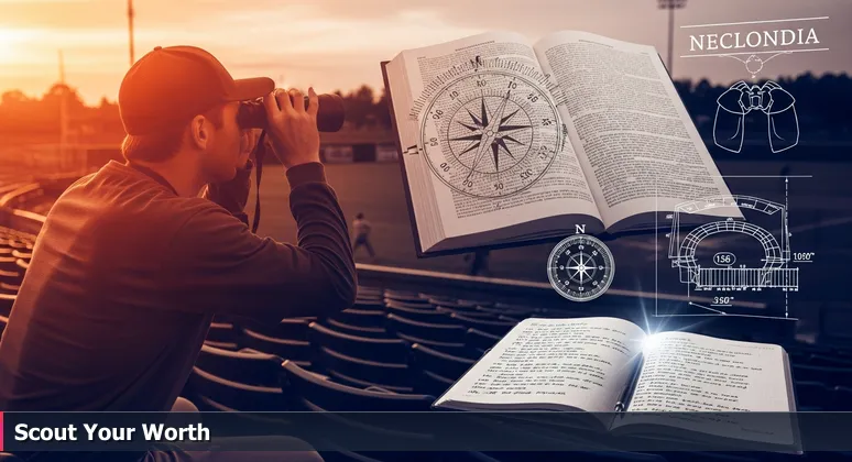 A baseball scout in a Nebraska minor league ballpark using binoculars and a notebook, symbolizing contextual analysis of AI salaries in Lincoln for 2026.