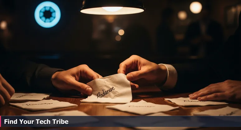 A close-up image of hands at a bar table with a napkin scribbled 'YES' or 'NO', symbolizing decision-making for tech ventures in Lincoln's coworking scene.