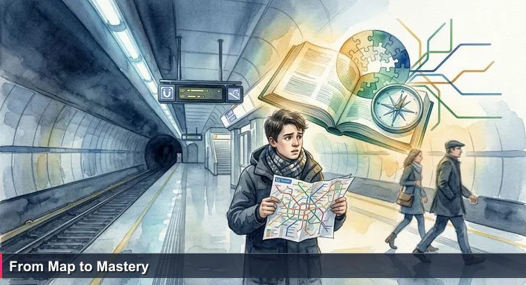 Late-night scene in Vienna’s Karlsplatz U-Bahn: a young person clutching a folded network map on an almost-empty platform as the digital board counts down “2 MIN” to the last U4 train.