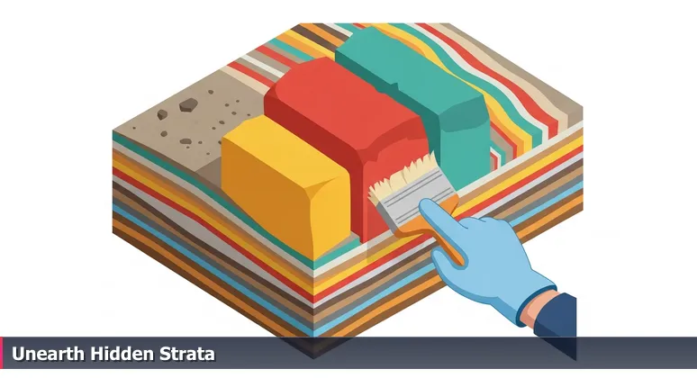 A geologist's hand brushing dust from colorful rock layers in Boulder's Flatirons, symbolizing hidden AI job opportunities in non-tech industries.