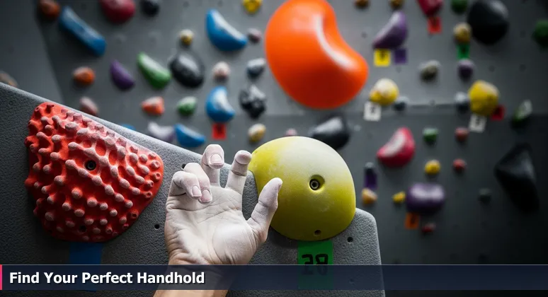 A climber's chalk-dusted hand hesitating between two color-taped rock climbing routes in a Boulder gym, symbolizing the choice of tech workspaces.