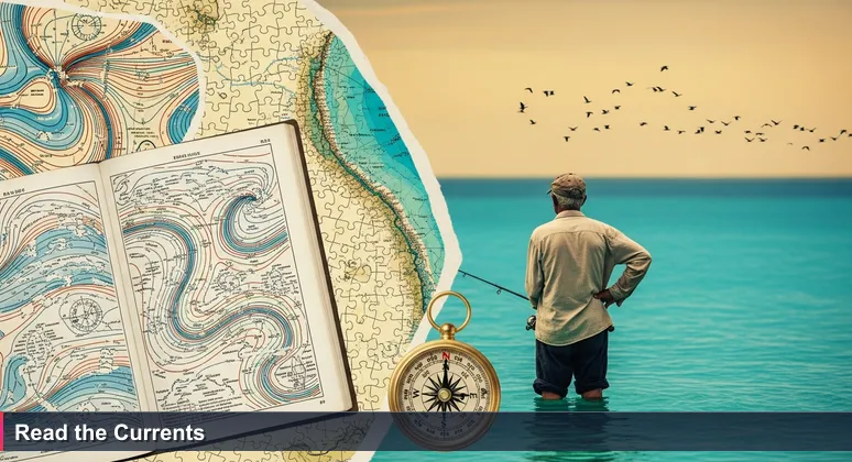 A fisherman standing in shallow turquoise water at dawn, scanning the horizon for ripples and birds, representing strategic reading of the AI job market in Samoa.