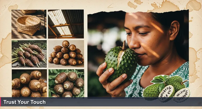 A Samoan woman at Apia market smelling a soursop, symbolizing skills-based hiring over degrees.