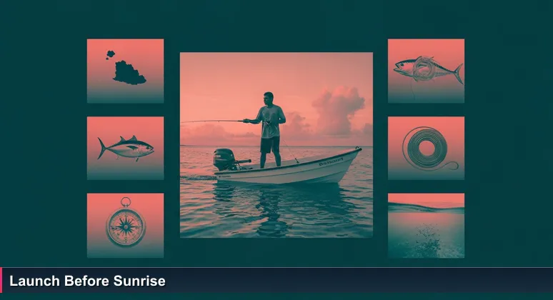 Pre-dawn scene of a young fisherman in a boat off Savai'i, symbolizing early opportunity and local knowledge.
