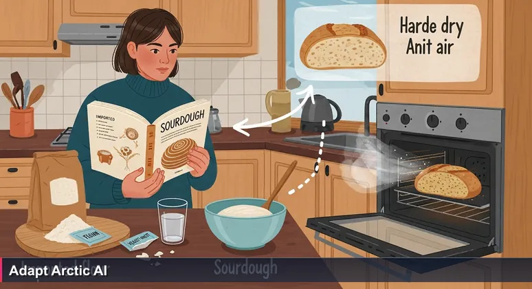 A failed sourdough loaf in a Nuuk kitchen, symbolizing the need to adapt AI engineering skills to Greenland's unique Arctic conditions.
