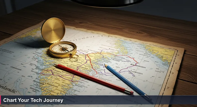 A weathered navigation chart of Greenland's coast on a wooden table in Nuuk, with handwritten lines connecting settlements to represent tech networks for women.