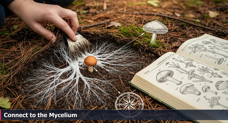 Close-up of a mycelium network under soil in a Durham forest, representing the interconnected cybersecurity hiring market.