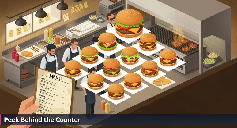 A hand holding a 'Top 10' diner menu in a Providence restaurant, with chefs working in the kitchen visible behind, symbolizing the hidden value behind AI bootcamp rankings.