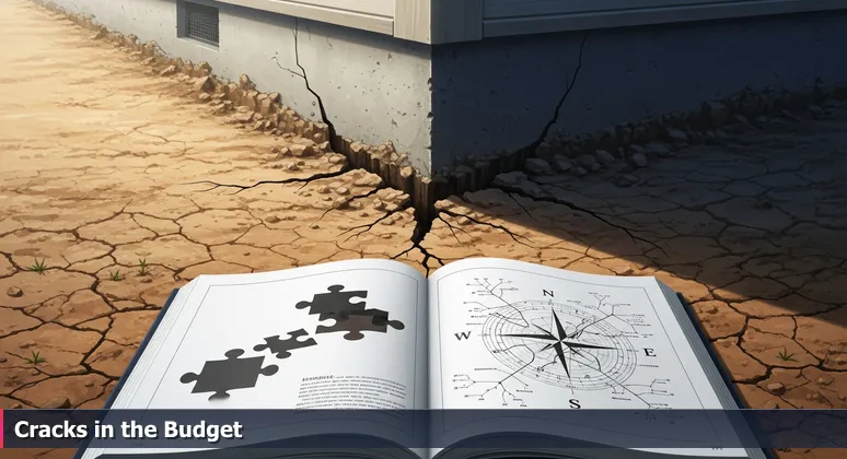 A hairline crack in a home foundation in Modesto, CA, symbolizing hidden financial stresses for tech workers assessing affordability in 2026.