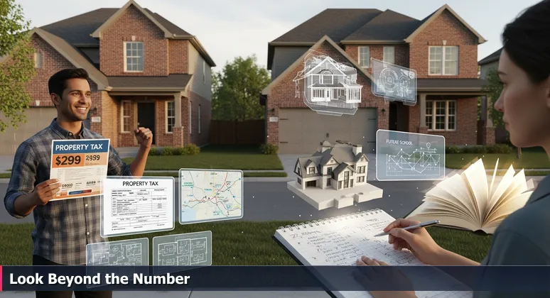 Two homebuyers in Olathe, KS comparing house listings, symbolizing the need to evaluate total AI salary value beyond base pay for 2026 careers.