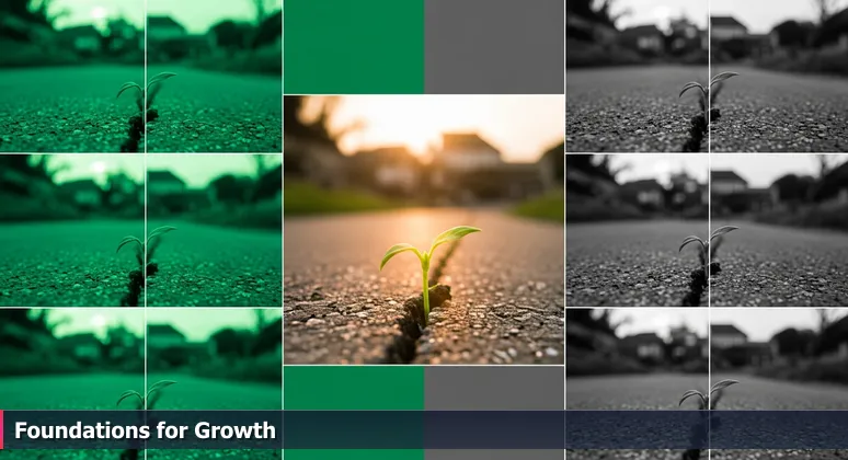A green seedling emerging from a crack in a concrete sidewalk in Olathe, symbolizing AI career growth in local industries.
