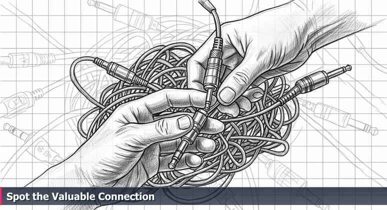 Weathered hands sorting through tangled audio cables at a Joliet thrift store, highlighting the discovery of a rare microphone cable, symbolizing hidden tech career opportunities.