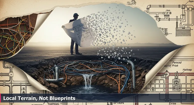 A cybersecurity professional on a Hemet construction site with blueprints, illustrating the real-world challenges of the 2026 job market.