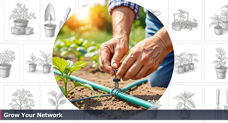 Close-up of hands connecting irrigation in a Hemet garden, representing the support networks for women in technology careers.