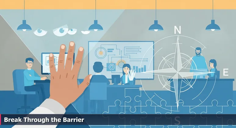 A hand pressing against a glass wall with a blurred tech workspace on the other side, symbolizing the barrier to funding tech training in Pearland, TX.