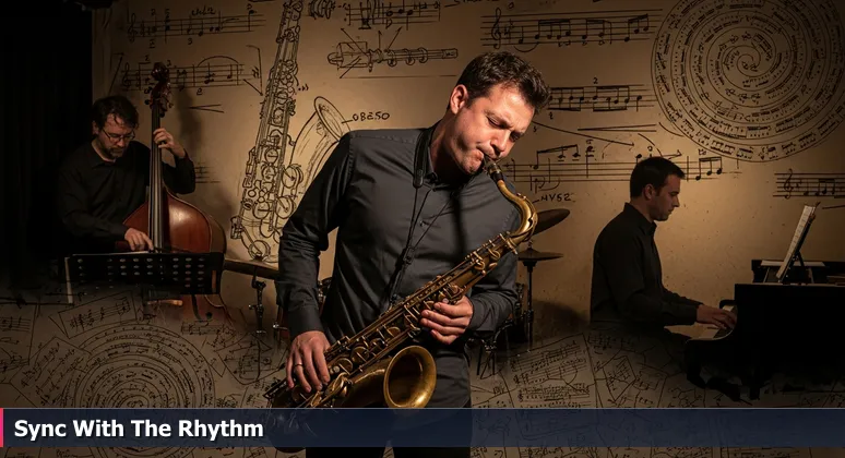 A saxophonist in a dim Des Moines jazz club, symbolizing AI professionals networking at local meetups and events.