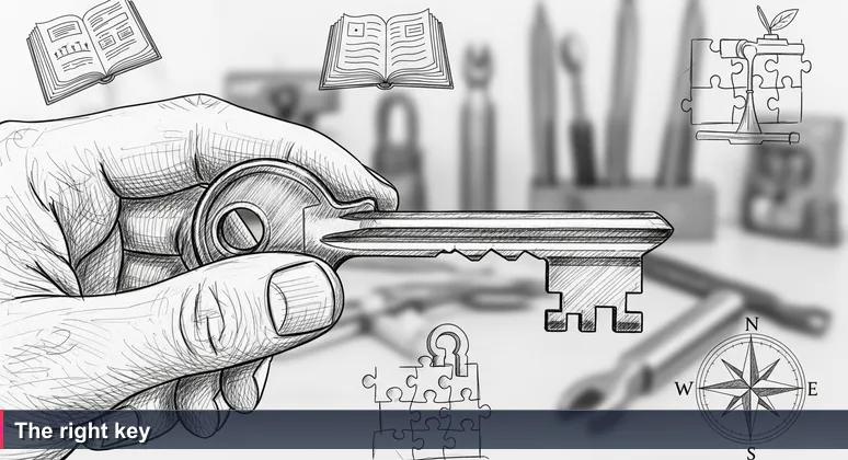 Hand gripping a brass key on a locksmith's workbench, representing the value of a tech salary in Slovenia unlocking affordable living.