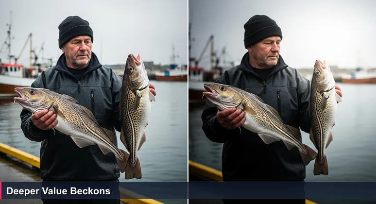 Icelandic fisherman at Reykjavik harbor holding two cod, illustrating how to discern true value in tech compensation beyond salary numbers.