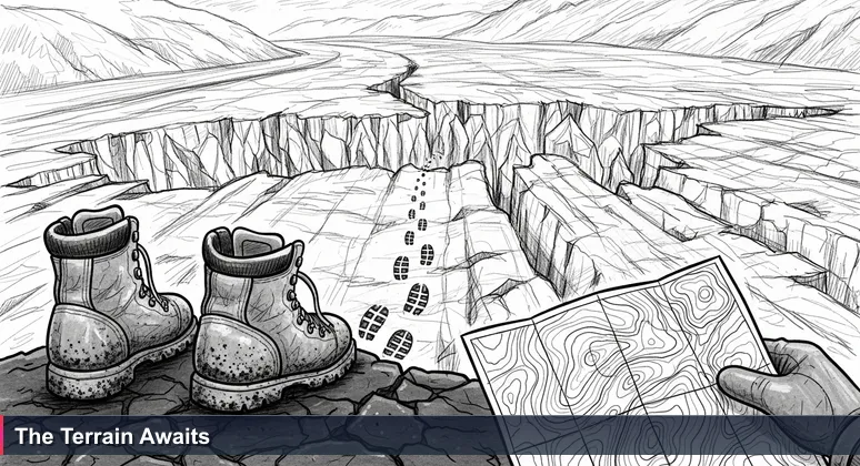 Close-up of hiking boots on volcanic rock at Vatnajökull glacier, with a map in hand, symbolizing the journey to become an AI engineer in Iceland