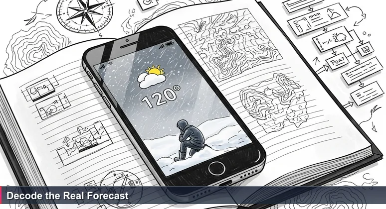 Smartphone showing a weather app with 3°C for Reykjavík, reflected with stormy sleet and geothermal steam, symbolizing the gap between simple data and complex salary realities.