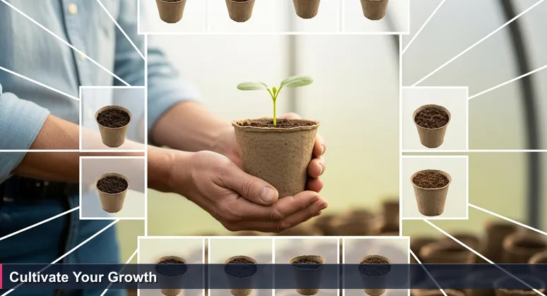 A gardener's hands carefully holding a seedling in a pot, symbolizing the nurturing of tech startups in Iceland's coworking spaces.