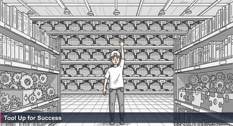 A person in a hardware store looking overwhelmed by a wall of tools, representing the funding options for tech training in Tacoma, WA.