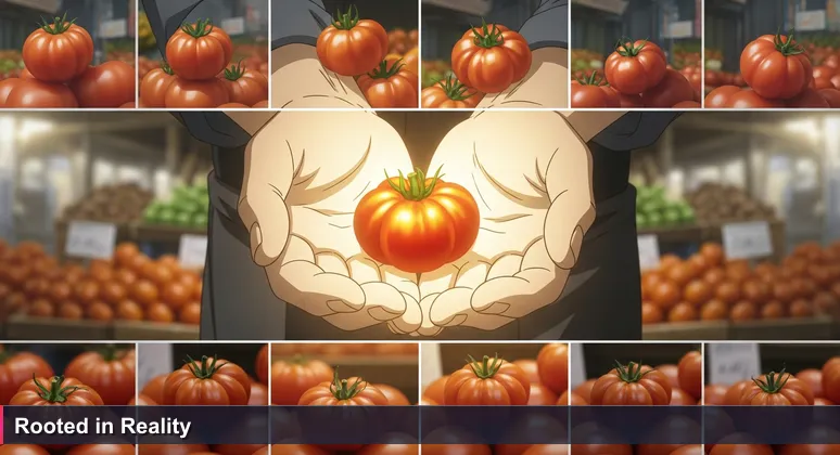 A farmer's calloused hands holding an heirloom tomato at Tacoma Farmers Market, symbolizing unique AI startups solving real-world problems.