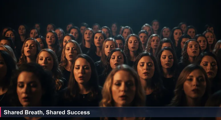 A diverse choir of women in Tacoma inhaling in unison, symbolizing the collective support network for women in tech careers in 2026.