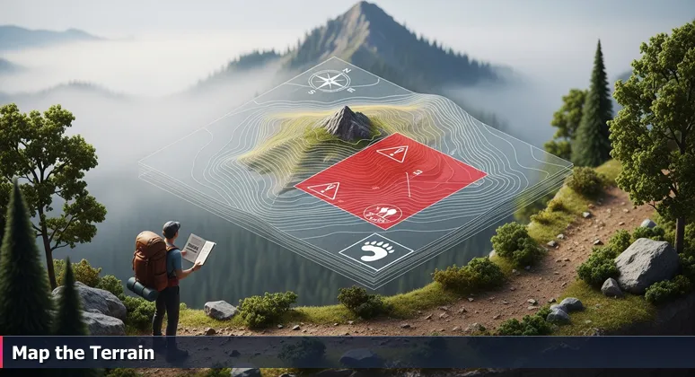 A hiker at a Chugach State Park trailhead holding a generic survival manual, with the rugged Flattop Mountain trail in the background, symbolizing the need for localized knowledge in Anchorage's cybersecurity job market