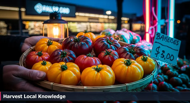 Close-up of hands holding a basket of vibrant heirloom tomatoes at a Salt Lake City farmers market, symbolizing accessible and abundant free tech training resources.