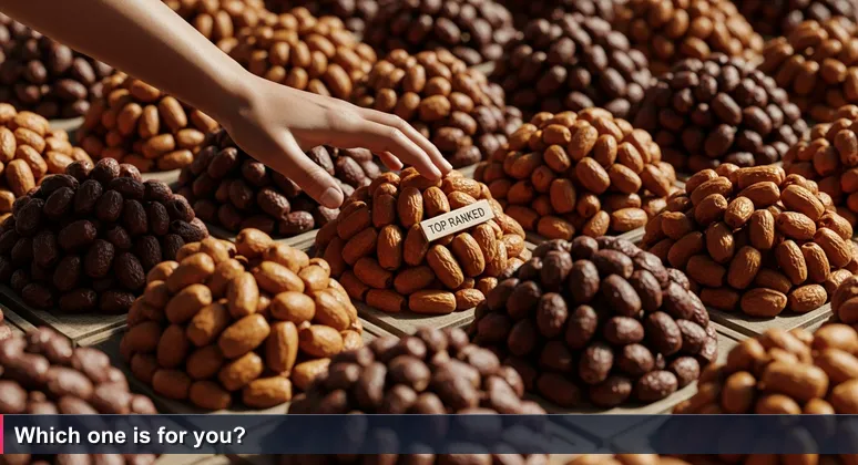 Close-up of a woman's hand hovering over three piles of dates at a Saudi market, representing the choice of tech communities.