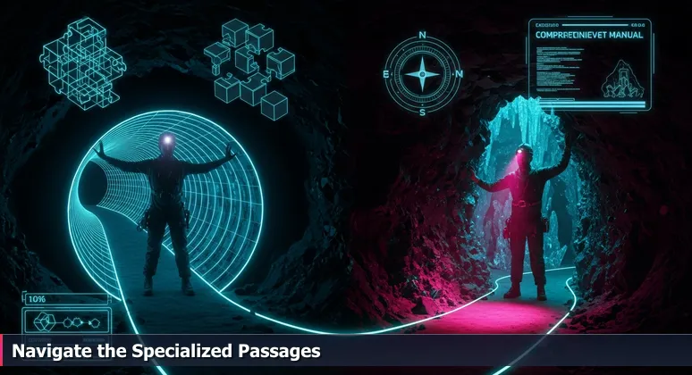 A caver at a crossroads in a cave, symbolizing the choice between known and new cybersecurity career paths in Pittsburgh for 2026