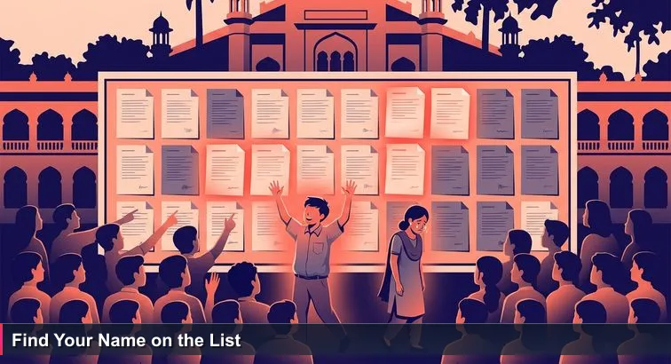 Students crowding a sunlit notice board at Curzon Hall, Dhaka University, scanning roll numbers on taped A4 sheets; one student celebrates while another looks disappointed.