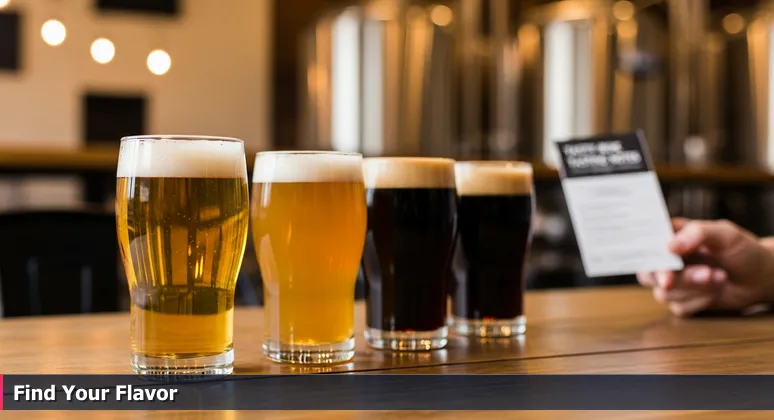 Four glasses of craft beer on a rustic wooden table in a Little Rock brewery, symbolizing diverse tech coworking spaces for startups.