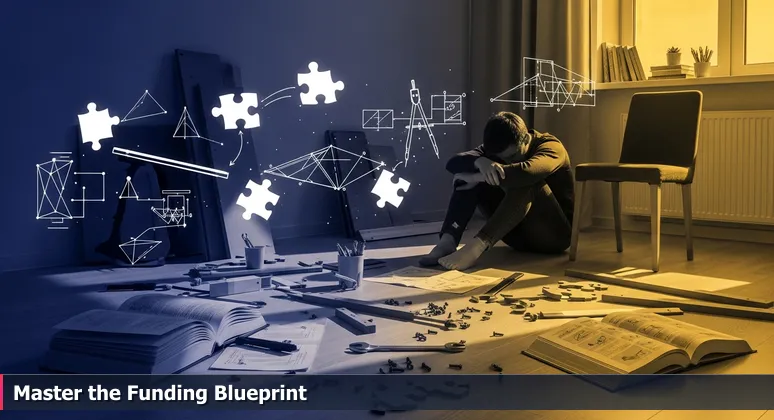 A person sitting on the floor surrounded by unassembled furniture parts and tools, symbolizing the challenge of assembling funding for tech training in Rochester, MN.