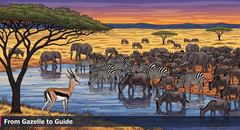 A gazelle at a watering hole, symbolizing an AI professional navigating networking events in Rochester, Minnesota's tech scene.