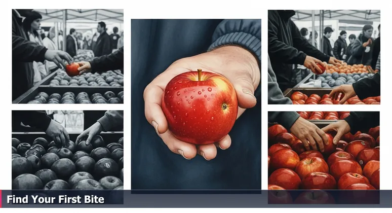 A hand holding a freshly picked, imperfect apple at Rochester Farmers Market, symbolizing unique startup opportunities for junior developers in the local tech scene.