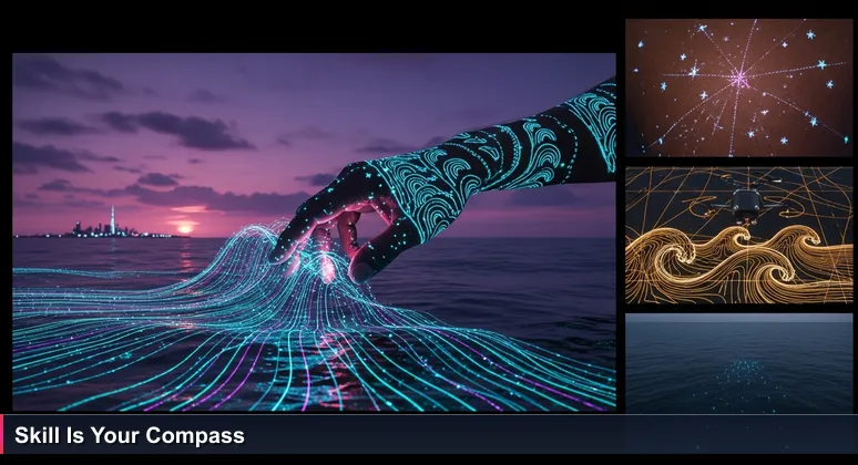 A weathered Melanesian navigator's hand traces ocean swells at dawn, symbolizing practical mastery for tech careers in New Caledonia without a degree.