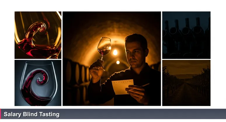 A sommelier in a dim cellar holds a glass of red wine up to the light, squinting at its clarity, with a scorecard in hand, symbolizing the challenge of ranking tech salaries with incomplete data.