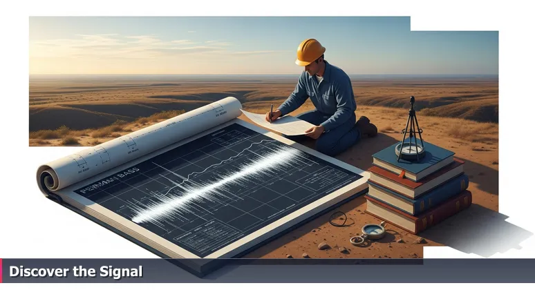 A surveyor at dawn in the Permian Basin examining a seismic chart, symbolizing the discovery of AI networking opportunities in Midland, Texas.