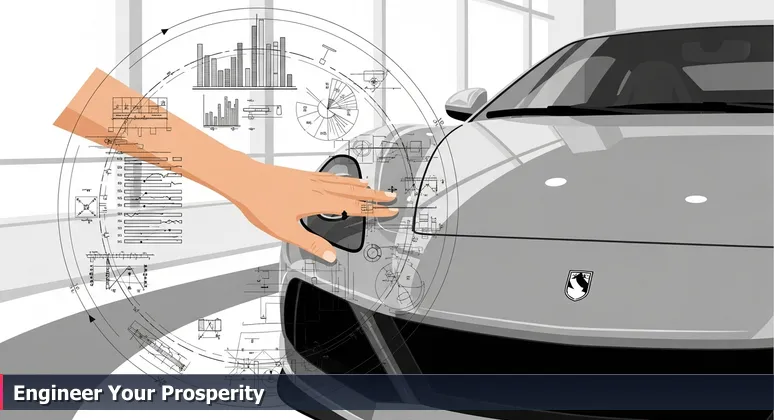 Close-up of a shiny car hood with a sticker listing price and ongoing costs like fuel and maintenance, symbolizing the true affordability of tech careers in Midland, Texas.